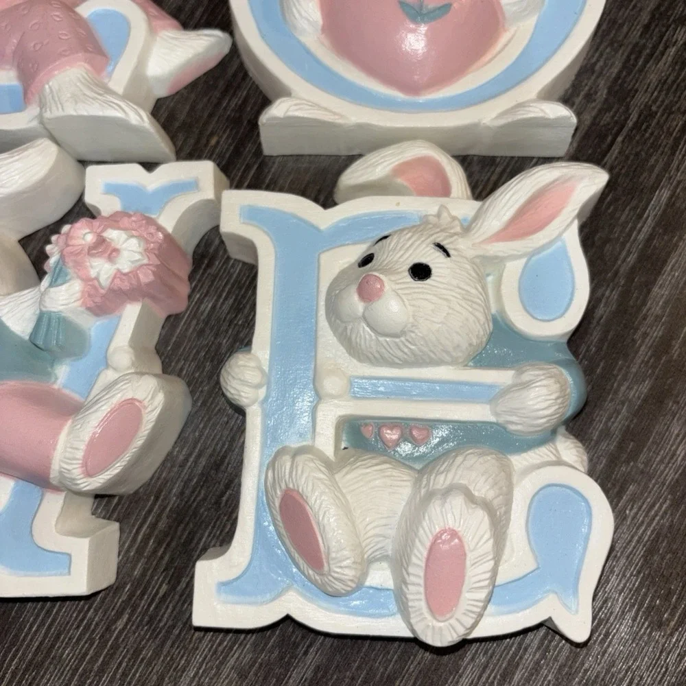 Vintage 1992 Burwood LOVE Wall Decor Nursery Kids Bunny Rabbits Easter Made USA